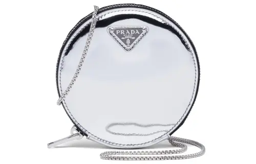 PRADA Leather Crossbody Clutch Mini Women's Silver