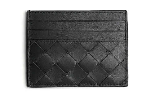 Bottega Veneta Woven Cow Leather Card Holder, Wallet Women's Black