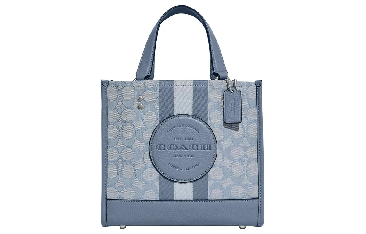 COACH Dempsey Fabric With Cow Leather Tote Bag, Shopping Bag, Shoulder Bag, Crossbody Bag Small Women's Marble Blue