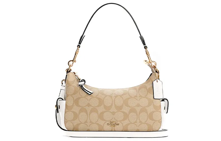 COACH Pennie Coated Canvas With Leather Shoulder Bag Medium Women's Khaki