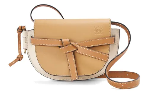 LOEWE Gate Grain Calfskin Bowknot Bag, Saddle Bag, Shoulder Bag, Crossbody Bag Mini Women's Sand Dune