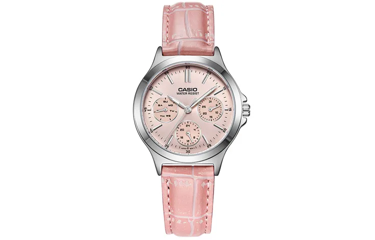 CASIO STANDARD 3 Eye Quartz Movement Leather Strap Watch Women's Watch Pink Watch Dial