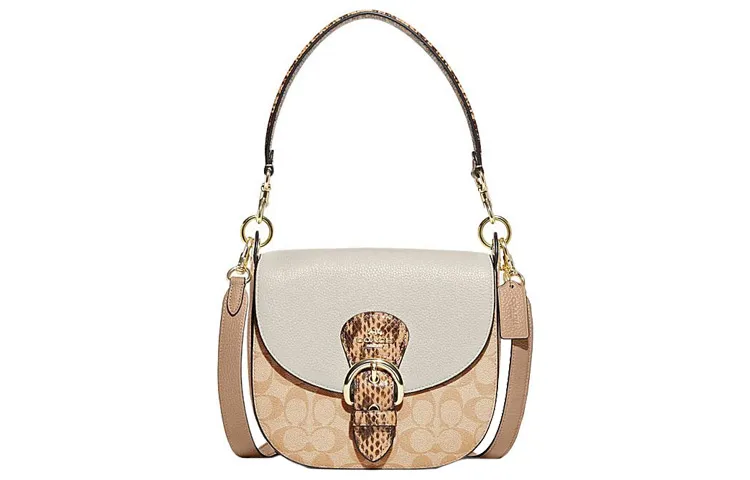 COACH Kleo Artificial Leather With Cow Leather Shoulder Bag Medium Women's White & Beige