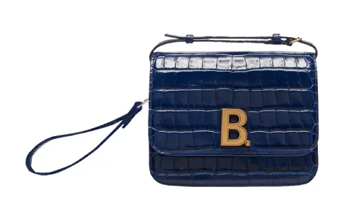 Balenciaga Crocodile Embossed Calfskin Handheld Shoulder Bag, Crossbody Bag Women's Marine Blue