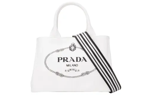 PRADA Canvas Bag, One Shoulder Handbag Women's White