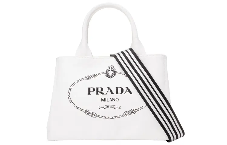 PRADA Canvas Bag, One Shoulder Handbag Women's White