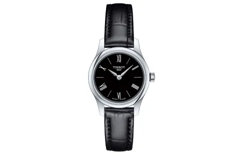 TISSOT Junya Collection Quartz Movement Women's Watch 25mm Black Dial Stainless Steel Case Genuine Leather Strap