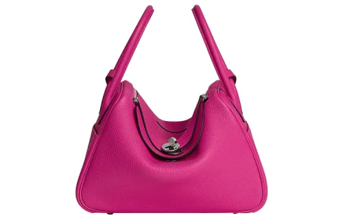 HERMES Lindy Taurillon Clemence Cow Leather Handbag 26 Women's 5R Rose Shocking Vibrant Pink