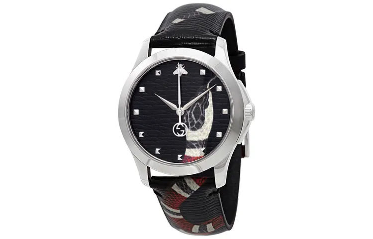 GUCCI G Timeless Collection Wrist Watches Quartz Movement Genuine Leather Strap Black Dial Unisex