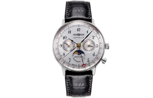 ZEPPELIN Zibolin Hindenburg series quartz movement three-hand multi-functional moon phase business watch women's watch German watch silver dial stainless steel case leather strap