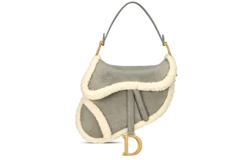 DIOR Saddle Sheepskin Handbag Women's Gray