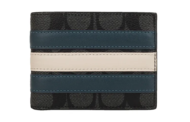 COACH Billfold Wallet With Leather Wallet Regular Men's Black Gray & Blue White