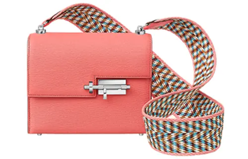 HERMES Verrou Mysore Goat Skin With Canvas Shoulder Bag, Crossbody Bag Women's Pink/Pink/White/Bright Red