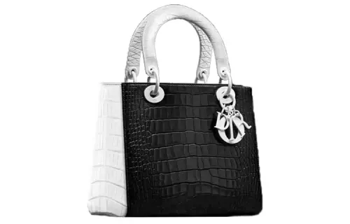 DIOR Lady Dior Crocodile Leather Shoulder Bag, Crossbody Bag, Handbag Medium Women's Black/White
