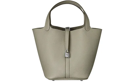 HERMES Picotin Lock Clemence Bullock Leather Basket Bag, Bucket Bag, Handbag 22 Women's Q1 Sauge Sage Green