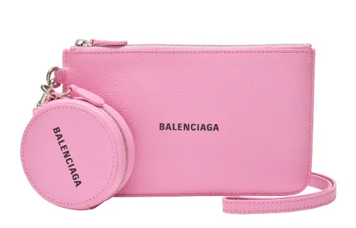Balenciaga Letter Print Leather Clutch Regular Women's Pink