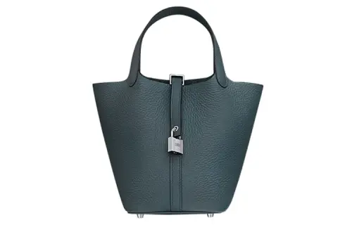 HERMES Picotin Lock Clemence Bullock Leather Basket Bag, Bucket Bag, Handbag 18 Women's Y7 Bleu Orage Hurricane Blue