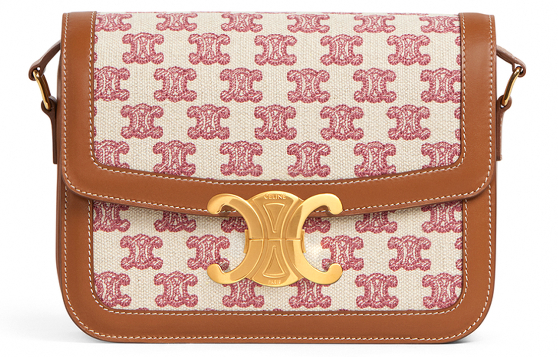 CELINE Teen Triomphe Embroidery Fabric And Cow Leather Shoulder Bag Crossbody Bag Handbag Shoulder Bag Women's