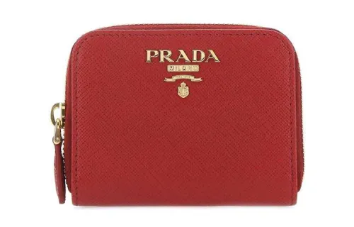 PRADA Saffiano Leather Wallet Women's Red