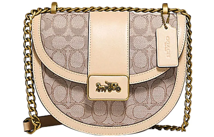 COACH Alie Canvas With Leather Saddle Bag, Shoulder Bag, Crossbody Bag Small Women's Khaki White