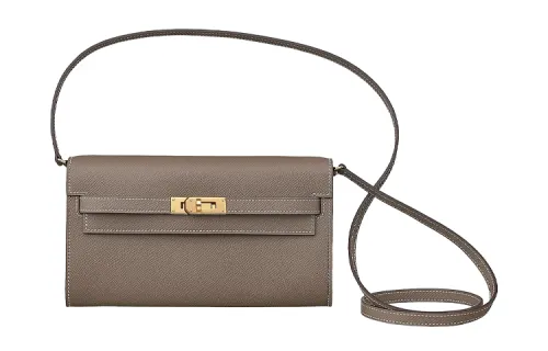 HERMES Kelly To Go Gold tone Lock Epsom Calfskin Crossbody Wallet Regular Women's 18 Etoupe Elephant Gray