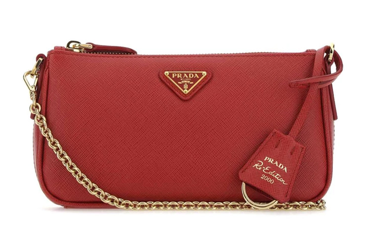 PRADA Re Edition Leather Shoulder Bag, Crossbody Bag Unisex Red