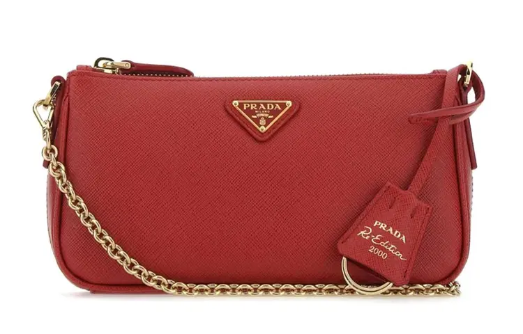 PRADA Re Edition Leather Shoulder Bag, Crossbody Bag Unisex Red