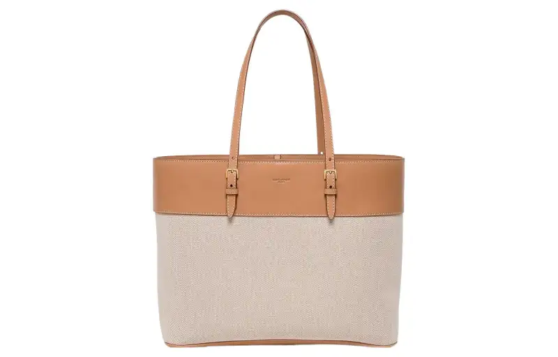 SAINT LAURENT Leather Tote Bag, Shopping Bag, Shoulder Bag, Handbag Women's Light Umber