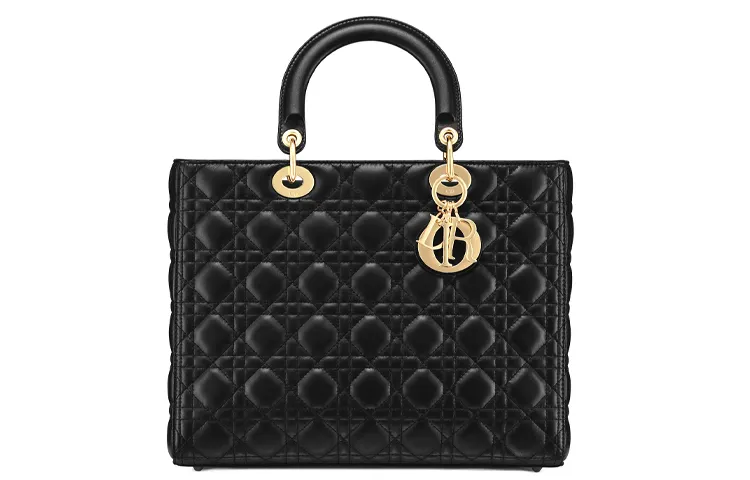 DIOR Sheepskin Seven Grid Handbag, Shoulder Bag, Crossbody Bag, Handbag Large Women's Black