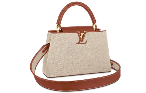 LOUIS VUITTON Capucines Canvas With Calfskin Capison Shoulder Bag, Crossbody Bag, Handbag Regular Women's Beige
