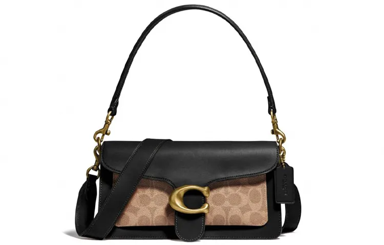 COACH Tabby Coated Canvas Handbag Medium Women's Black & Brown Monogram