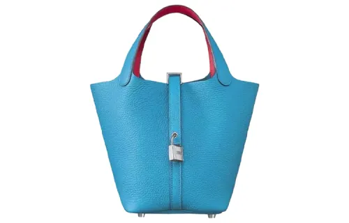 HERMES Picotin Lock Clemence Bullock Leather Basket Bag, Bucket Bag, Handbag 22 Women's 7N Celeste Sky Blue