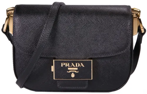 PRADA Cow Leather Crossbody Bag, Shoulder Bag Women's Black