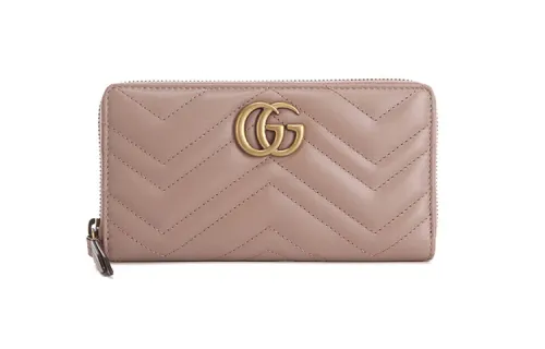 GUCCI Marmont Quilted Leather Wallet Women's Milk Tea