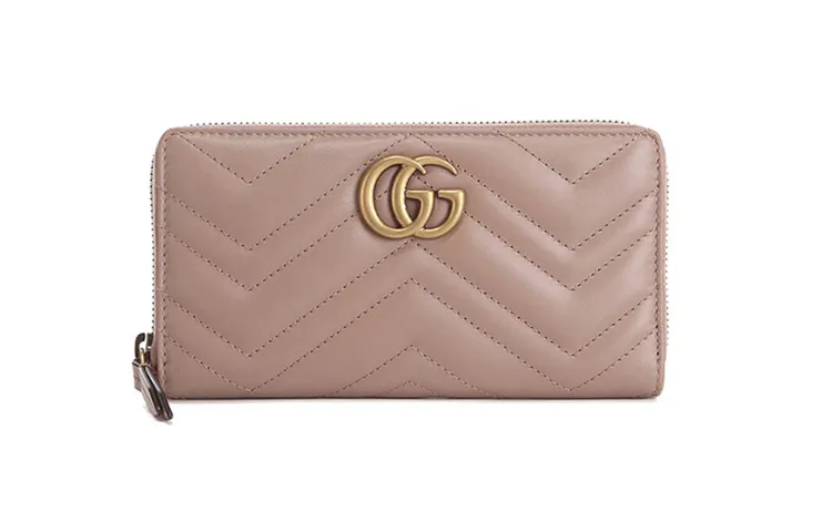 GUCCI Marmont Quilted Leather Wallet Women's Milk Tea