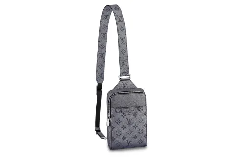 LOUIS VUITTON OUTDOOR Canvas Coating With Taïga Leather Sling Bag, Crossbody Bag, Shoulder Bag Men's Gray Black