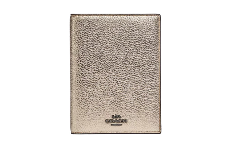 COACH Coach Passport Case 11 Metallic Polished Pebbled Leather Handheld Passport Holder Wallet Women's Bronze/Platinum