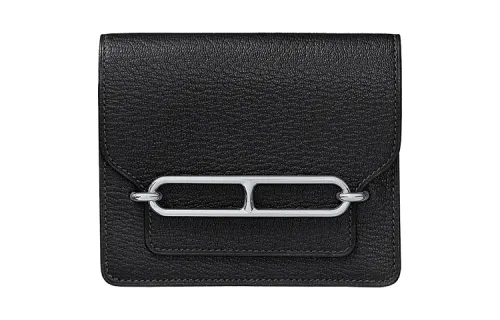 HERMES Roulis Mysore Goat Skin Pig Nose Card Holder, Wallet Women's Black