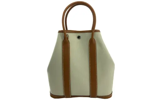 HERMES Garden Party Canvas With Negonda Calfskin Handbag 28 Women's Gold Brown/Concrete Gray