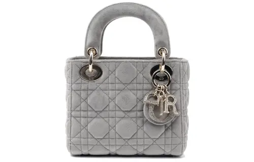 DIOR Lady Dior Velvet Material Handbag, Shoulder Bag, Crossbody Bag, Handbag Small Women's Gray