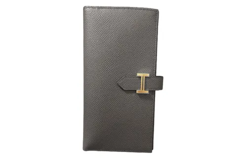 HERMES Bearn Epsom Leather Wallet Women's Tin Gray