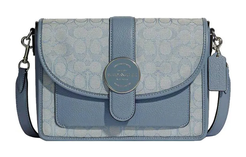 COACH Lonnie Jacquard Fabric With Leather Shoulder Bag, Crossbody Bag Medium Women's Haze Blue/Mordan Color
