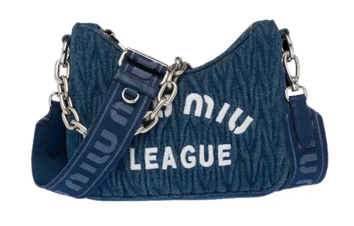 MIU MIU Matelassé Denim Shoulder Bag, Handbag, Crossbody Bag Mini Women's Blue & White