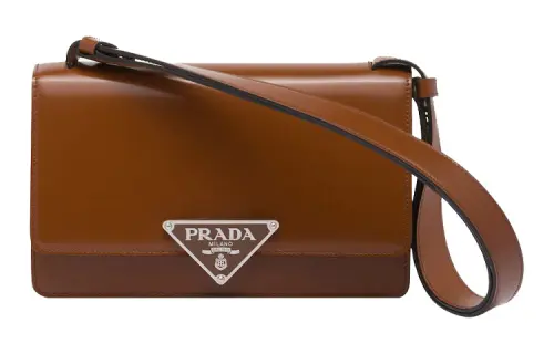 PRADA Shiny Leather Portable Crossbody Bag, Shoulder Bag Women's Brown