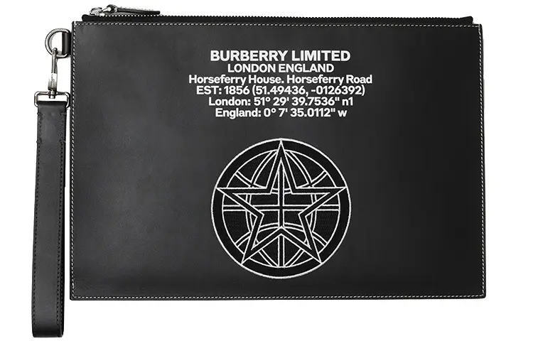 Burberry Cow Leather Storage Bag Clutch Men's Black