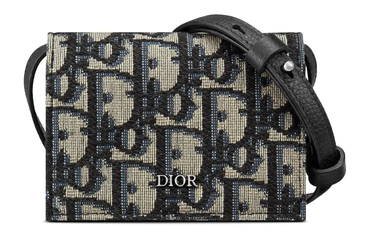 DIOR Canvas Crossbody Bag Card Holder Coin Purse Crossbody Bag Mini Women's Denim Blue
