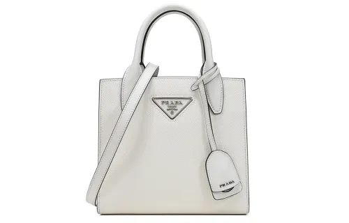 PRADA Open Top Leather Portable Crossbody Bag, Shoulder Bag Women's White