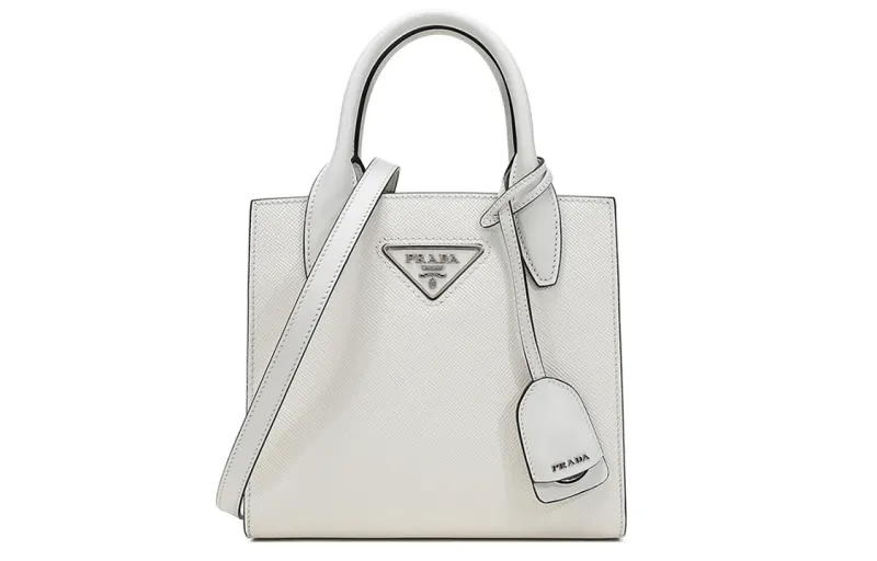 PRADA Open Top Leather Portable Crossbody Bag, Shoulder Bag Women's White