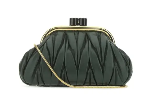 MIU MIU Nappa Leather With Cotton Design Clutch Women's Green