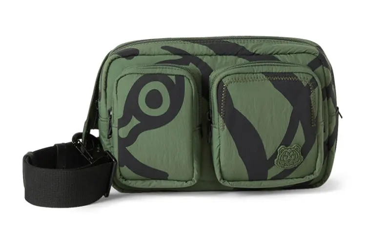 KENZO Nylon Fabric Crossbody One Shoulder Fanny Pack Men's Dark Khaki Green